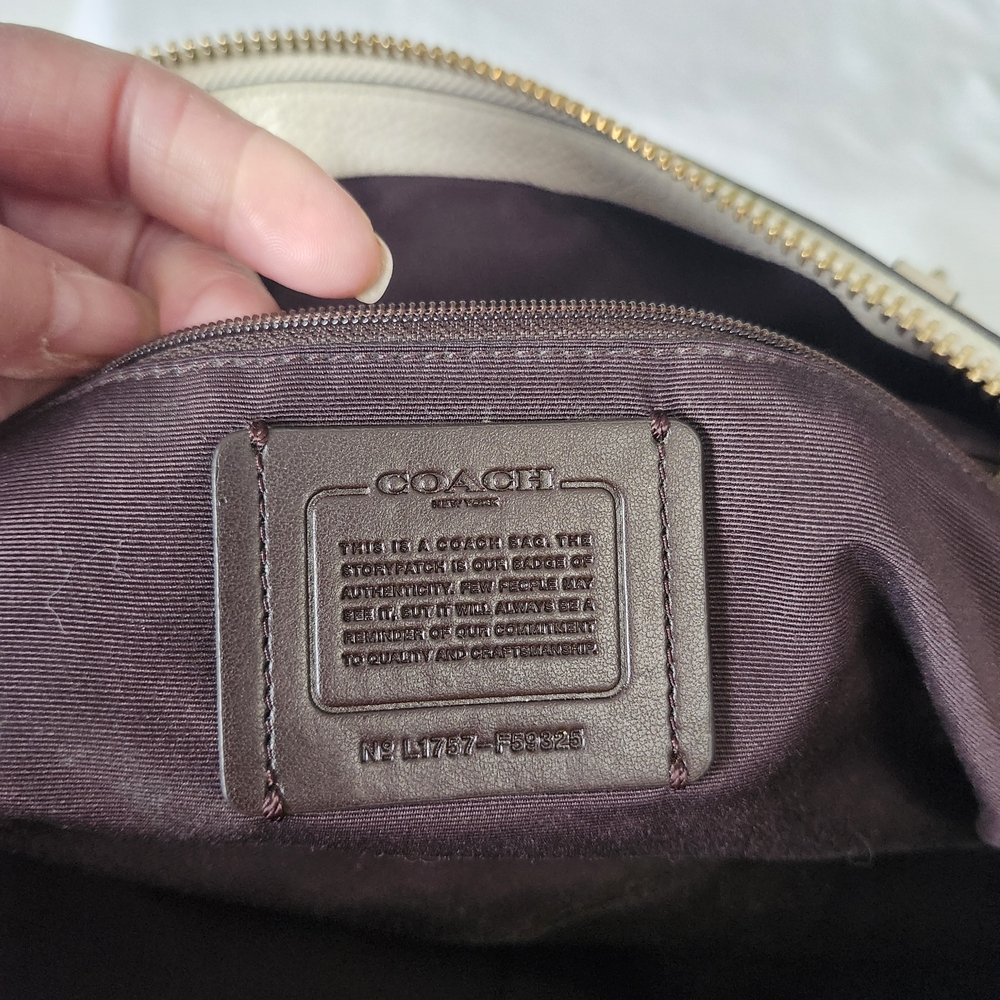 Coach Ivory Leather Tote with Gold Accents - Picture 14 of 15